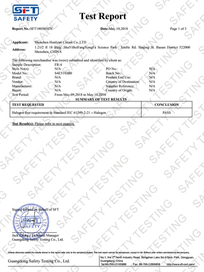 full circuit halogen testing certificate