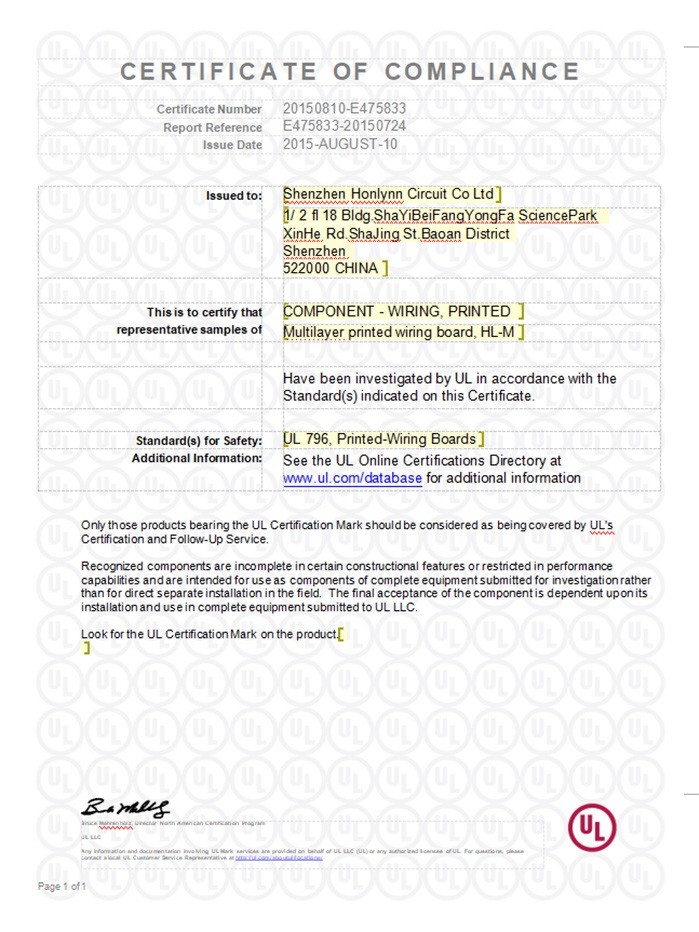 Circuit UL multi-layer board certificate
