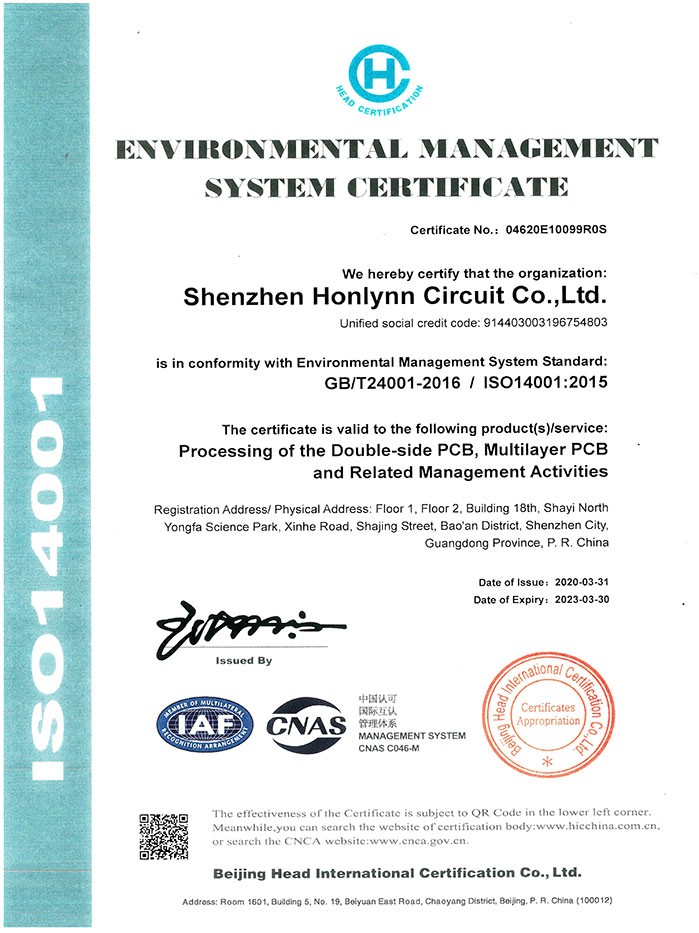 ISO-14001 certificate